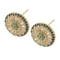 Cubic Zirconia Micro Pave Brass Earring Round gold color plated fashion jewelry & micro pave cubic zirconia & for woman multi-colored Sold By Lot