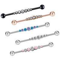 Stainless Steel Straight Barbell 304 Stainless Steel Round Vacuum Ion Plating fashion jewelry & micro pave cubic zirconia Sold By PC