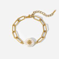Freshwater Cultured Pearl Bracelet 304 Stainless Steel with Freshwater Pearl with 2.3inch extender chain Vacuum Ion Plating for woman & with rhinestone golden Length Approx 7.1 Inch Sold By PC