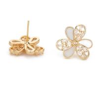 Cubic Zirconia Micro Pave Brass Earring with Shell gold color plated & micro pave cubic zirconia & for woman Sold By Pair