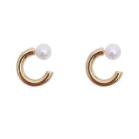 Brass Stud Earring with Plastic Pearl Letter C plated fashion jewelry & for woman nickel lead & cadmium free 18mm Sold By Pair