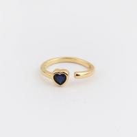 Cubic Zircon Brass Finger Ring Heart real gold plated Adjustable & micro pave cubic zirconia & for woman 23mm Sold By PC