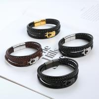 PU Leather Cord Bracelets with Titanium Steel Owl plated vintage & multilayer & for man Length 21.5 cm Sold By PC