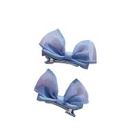 Cloth Bowkont Hair Clip with Zinc Alloy Bowknot handmade 2 pieces & for children Sold By PC