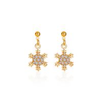 Zinc Alloy Drop Earring Snowflake gold color plated fashion jewelry & micro pave cubic zirconia & for woman golden Sold By Pair