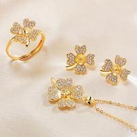 Brass Jewelry Finding Set Earring Setting & Pendant Setting & Ring Base Four Leaf Clover real gold plated DIY & with rhinestone nickel lead & cadmium free 9.5-10.5mm 7-8.5mm 7.5-8.5mm Inner Approx 21mm Sold By Set