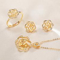 Brass Jewelry Finding Set Earring Setting & Pendant Setting & Ring Base Flower real gold plated DIY & with rhinestone nickel lead & cadmium free 7.5-9mm 7.5-8.5mm 8.5-10.5mm Inner Approx 21mm Sold By Set