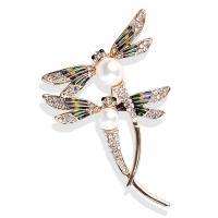 Rhinestone Brooch Zinc Alloy with Plastic Pearl Dragonfly plated fashion jewelry & for woman & enamel & with rhinestone nickel lead & cadmium free Sold By PC