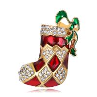 Christmas Brooches Zinc Alloy Christmas Sock KC gold color plated fashion jewelry & for woman & enamel & with rhinestone mixed colors nickel lead & cadmium free Sold By PC