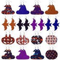 PU Drop Earring, met Zinc Alloy, het drukken, verschillende kleur en patroon naar keuze & Halloween Jewelry Gift & verschillende stijlen voor de keuze & voor vrouw, 44*64mm,34*77mm,41*61mm,53*62mm, Verkocht door pair