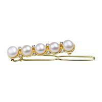 Hair Clip Freshwater Pearl with Brass gold color plated for woman & with rhinestone white Sold By PC