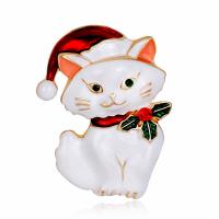 Christmas Brooches Zinc Alloy Cat gold color plated fashion jewelry & for woman & enamel & with rhinestone nickel lead & cadmium free Sold By PC