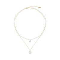Plastic Pearl Necklace Brass with Plastic Pearl & Acrylic with 2.75inch extender chain Heart gold color plated Double Layer & micro pave cubic zirconia & for woman Length Approx 12.6 Inch Sold By PC