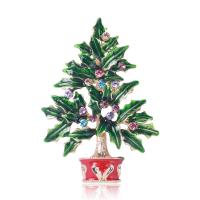 Christmas Brooches Zinc Alloy Christmas Tree gold color plated fashion jewelry & for woman & enamel & with rhinestone green nickel lead & cadmium free Sold By PC