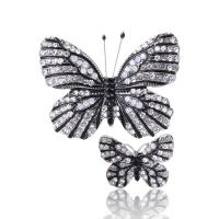 Rhinestone Brooch Zinc Alloy Butterfly silver color plated fashion jewelry & for woman & enamel & with rhinestone black nickel lead & cadmium free  Sold By Set
