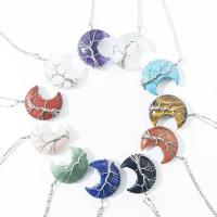 Natural Gemstone Necklace with brass wire & Zinc Alloy Moon & Unisex Length Approx 15.74 Inch Sold By PC