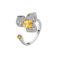 Rhinestone Finger Ring Brass Flower platinum plated for woman & with rhinestone nickel lead & cadmium free 19.40mm US Ring .5 Sold By PC