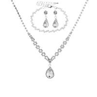 Komplety biżuteria, bransoletka & kolczyk & naszyjnik, Mosiądz, Platerowane w kolorze srebra, biżuteria moda & różne style do wyboru & dla kobiety & z kamieniem, srebro, sprzedane przez Ustaw