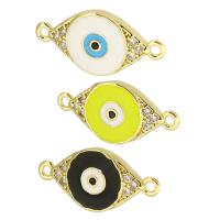 Evil Eye Connector Brass Horse Eye gold color plated DIY & micro pave cubic zirconia & enamel & 1/1 loop Sold By PC