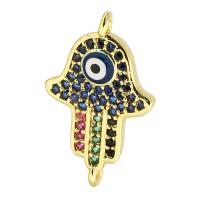 Evil Eye Connector Brass gold color plated DIY & micro pave cubic zirconia & enamel & 1/1 loop mixed colors Sold By PC
