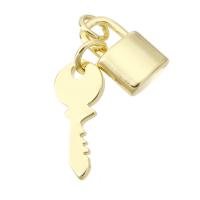 Brass Jewelry Pendants Lock and Key gold color plated DIY 29mm Sold By PC