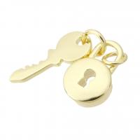 Brass Jewelry Pendants Lock and Key gold color plated DIY 30mm Sold By PC