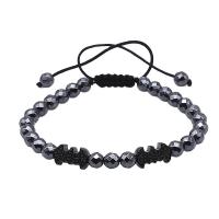 Non Magnetic Hematite Bracelet with Polyester Cord & Brass Bat Man Logo plated Adjustable & fashion jewelry & micro pave cubic zirconia Length 17-24 cm Sold By PC