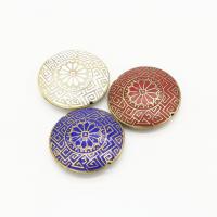 Cloisonne Beads with Brass Flat Round DIY 32mm Sold By PC