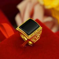 Zinc Alloy Finger Ring with Obsidian gold color plated & for man Sold By PC