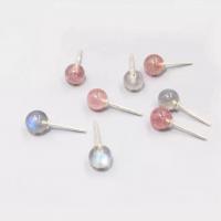 Natural Quartz Earrings 925 Sterling Silver with Moonstone & Strawberry Quartz & for woman & with rhinestone 5mm Sold By Pair