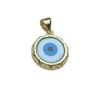 Evil Eye Pendants Brass with White Shell & Rhinestone Flat Round gold color plated for woman white nickel lead & cadmium free 13mm Sold By PC