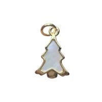 Shell Pendants White Shell with Brass Christmas Tree gold color plated Unisex white Sold By PC