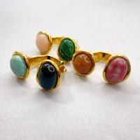 Natural Gemstone Finger Ring Brass with Gemstone 18K gold plated fashion jewelry & for woman nickel lead & cadmium free US Ring Sold By PC