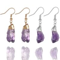 Natural Quartz Earrings Amethyst with Brass irregular plated for woman 10-18x35-50mm Sold By Pair