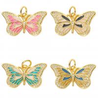 Cubic Zirconia Micro Pave Brass Pendant, Butterfly, gold color plated, DIY & micro pave cubic zirconia & enamel, more colors for choice, nickel, lead & cadmium free, 14x25x2.90mm, Sold By PC