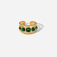 Stainless Steel Finger Ring 304 Stainless Steel with Malachite 18K gold plated fashion jewelry & for woman golden Sold By PC