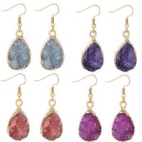 Ice Quartz Agate Drop Earring with Brass Teardrop gold color plated for woman Sold By Pair