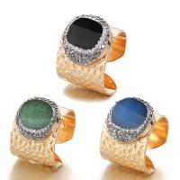 Agate Finger Ring with Rhinestone Clay Pave & Brass gold color plated Unisex Inner Approx 19mm Sold By PC