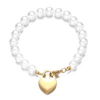 304 Stainless Steel Bracelet with Plastic Pearl Heart fashion jewelry & for woman 8mm 15*21mm Length Approx 7.08 Inch Sold By PC