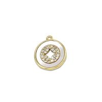 Natural White Shell Pendants Brass with White Shell Flat Round 18K gold plated micro pave cubic zirconia & hollow Sold By PC