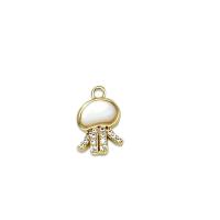 Natural White Shell Pendants, Brass, with White Shell, Octopus, 18K gold plated, micro pave cubic zirconia, 8.50x13.50mm, Sold By PC