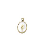 Natural White Shell Pendants Brass with White Shell Ellipse 18K gold plated Sold By PC