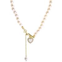 Plastic Pearl Necklace with Titanium Steel with 8.1cm extender chain Heart gold color plated fashion jewelry & micro pave cubic zirconia & for woman white Length Approx 36 cm Sold By PC