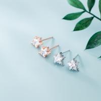 925 Sterling Silver Earring Post Star plated DIY & micro pave cubic zirconia 0.75mm Sold By Pair