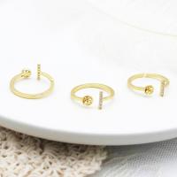 Brass Ring Mountings 18K gold plated Adjustable & DIY & open & micro pave cubic zirconia Sold By PC