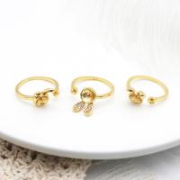 Brass Ring Mountings Rabbit 18K gold plated Adjustable & DIY & open & micro pave cubic zirconia Sold By PC