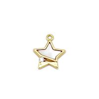Natural White Shell Pendants, Brass, with White Shell, Star, 18K gold plated, micro pave cubic zirconia, 11.50x13mm, Sold By PC