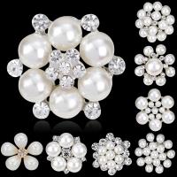 Plastic Pearl Brooch Zinc Alloy with Plastic Pearl Flower plated & for woman & with rhinestone nickel lead & cadmium free Sold By PC