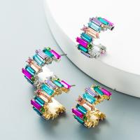 Strass Earring, Zinc Alloy, mode sieraden & voor vrouw, meer kleuren voor de keuze, nikkel, lood en cadmium vrij, 20x20mm, Verkocht door pair