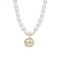 Natural Freshwater Pearl Necklace with Cats Eye with 8cm extender chain Flat Round gold color plated fashion jewelry & micro pave cubic zirconia & for woman white Length Approx 37 cm Sold By PC